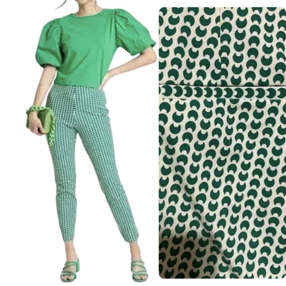 A new Day Green Geo Print High-Rise Slim Skinny Stretch Ankle Pants Size 10